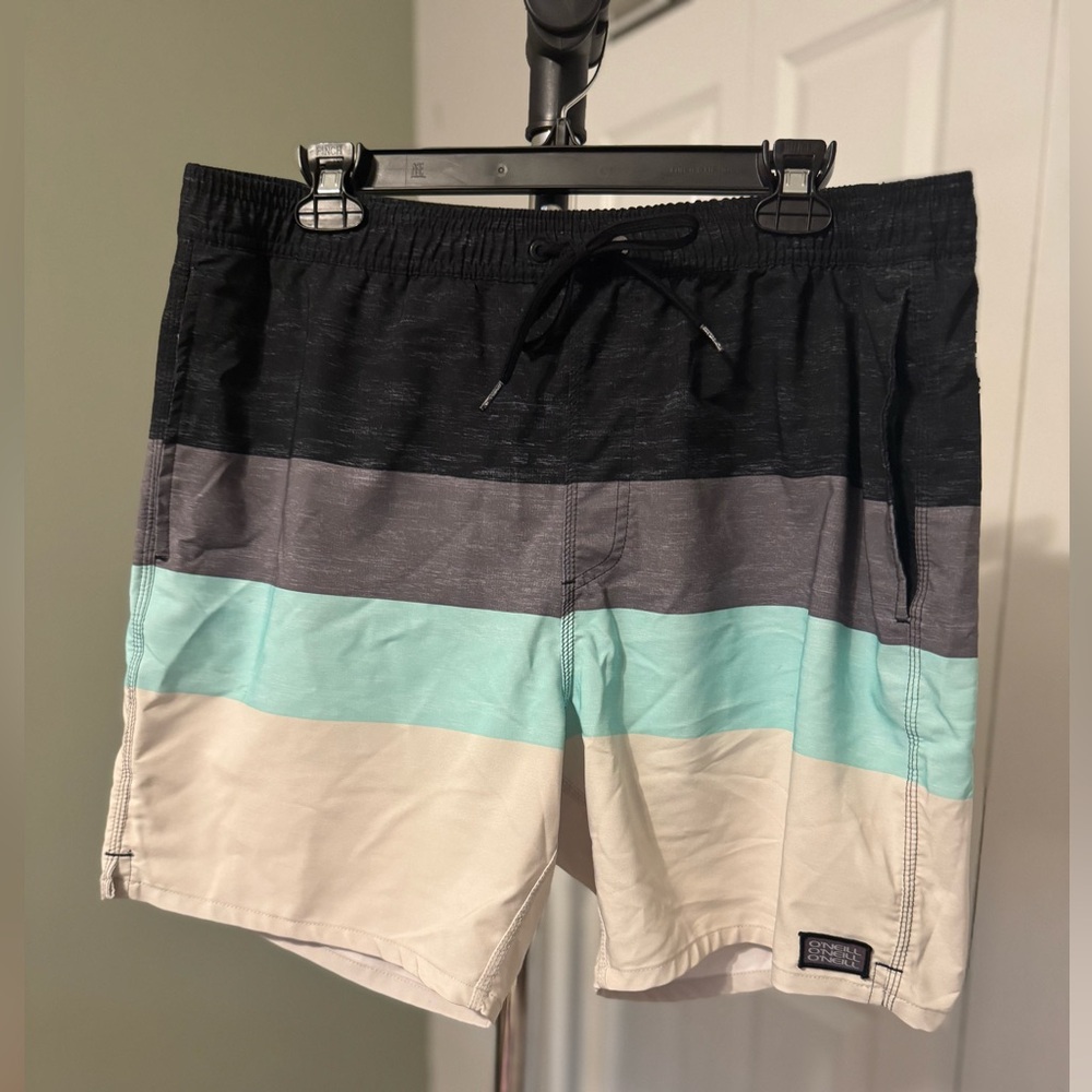 O'Neill Black, Gray, and Teal Board Shorts